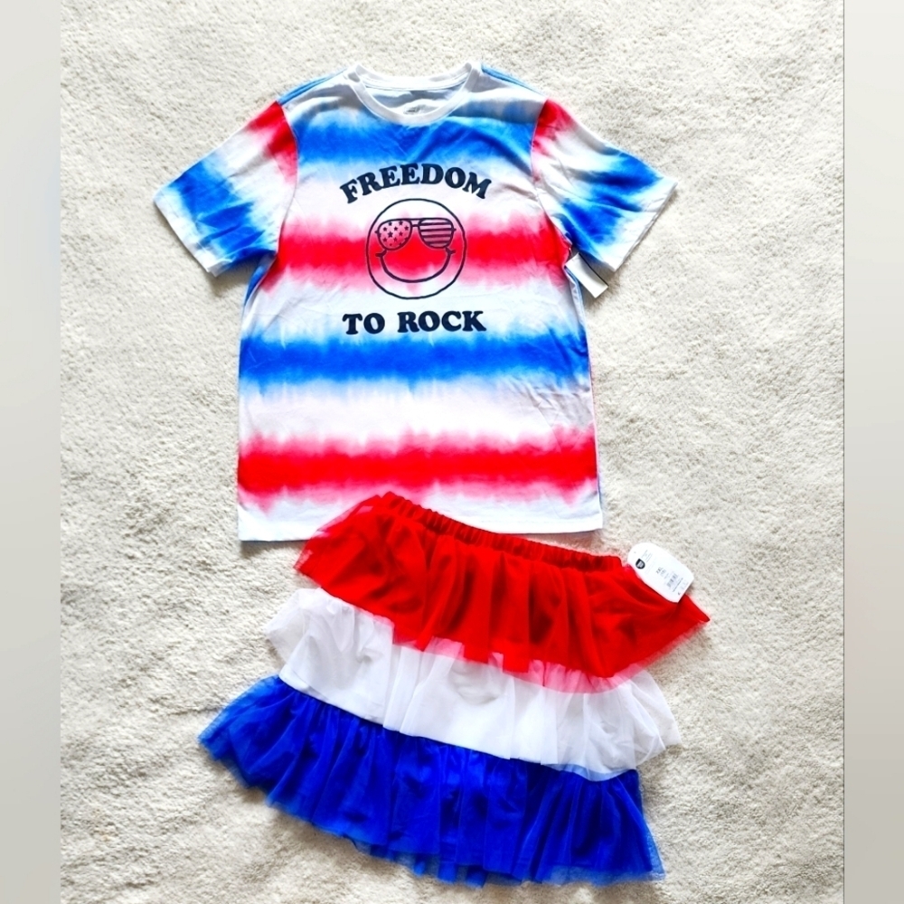 NWT Patriotic 4th of July big girl clothes bundle outfit, top, skirt size XXL 18